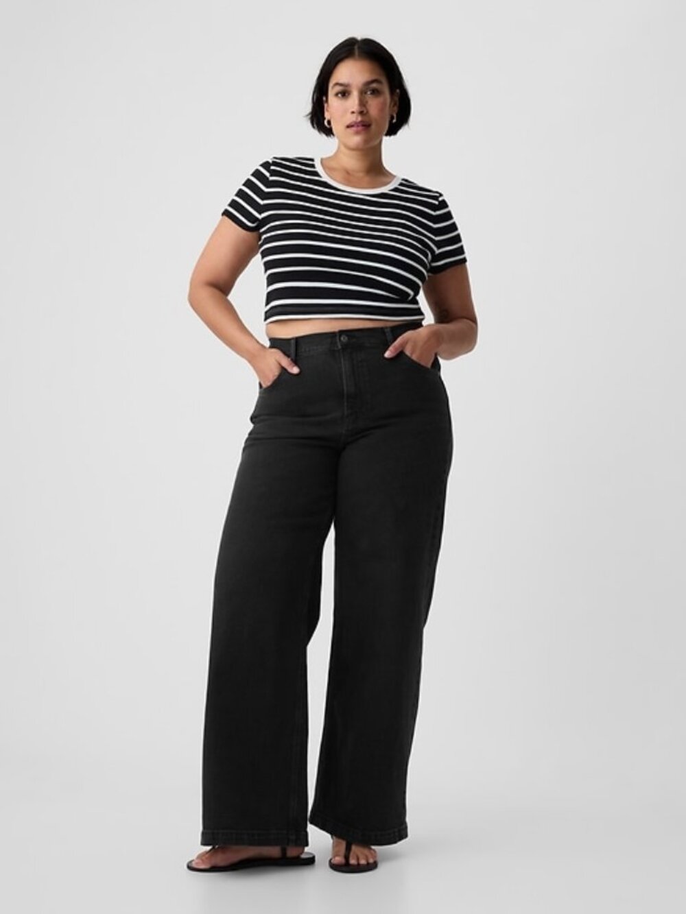 GAP plus high rise stride wide leg jeans in washed black (20R/35)